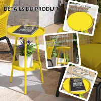 Outsunny Petite table d'appoint ronde à 2 niveaux table de jardin pour terrasse salon balcon en métal Ø 32 x 51 cm jaune(m-5)