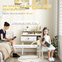 AIYAPLAY Set Birou pentru Copii cu Raft de Depozitare, Sertar și Scaun din Lemn, 80,4x50x96 cm, Alb(m-7)