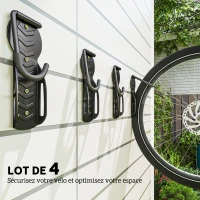SPORTNOW Lot de 4 support de vélo mural crochet de mur pour cintre de vélo pour intérieur et extérieur 25,5 x 10,5 x 4 cm noir(m-4)