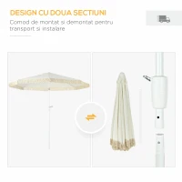 Outsunny Umbrelă de Grădină Înclinabilă cu Franjuri, Manivelă şi Tijă în 2 Secţiuni, Ø2.65x2.45 m, Alb(m-8)