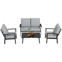 Outsunny Set da Giardino 4 Pezzi con 2 Poltroncine, Divano 2 Posti e Tavolino, in Alluminio e Fibra, Grigio Carbone(m-10)