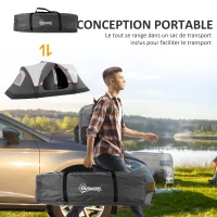Outsunny Tente de camping familiale 6-8 pers. légère ventilée moustiquaire et sac de tranport inclus polyester gris foncé(m-7)