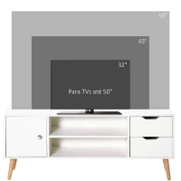 HOMCOM Armário de TV Grande armazenamento com armário prateleiras e gavetas abertas Carga 30 kg 120x28x44 cm Branco(m-8)