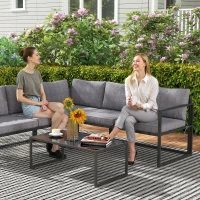 Outsunny Three-Piece L Shaped Garden Furniture Set with Cushions - Grey(m-9)