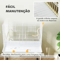 PawHut Gaiola para Pássaros com Divisória Rodas Gaiola para Aves com Comedouros Poleiros e Bandeja Removível 94x57x128 cm Branco(m-7)