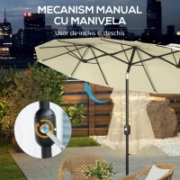 Outsunny Umbrelă de Grădină Dublă Înclinabilă la 45° cu Manivelă si 3 Orificii de Ventilație, 295x152x222 cm, Bej(m-6)