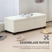 HOMCOM Banc de rangement bout de lit en velours côtelé avec couvercle, pour salon, chambre, entrée, 112 x 42 x 40 cm, beige(m-7)