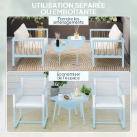 Outsunny Lot de 2 tables basses de jardin, tables d'appoint gigognes triangulaires, cadre en acier patins ajustables bleu clair(m-4)