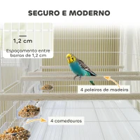 PawHut Gaiola para Pássaros com Divisória Rodas Gaiola para Aves com Comedouros Poleiros e Bandeja Removível 94x57x128 cm Branco(m-5)