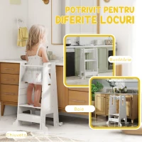 AIYAPLAY Turn de Învățare pentru Copii Reglabil pe 3 Niveluri cu Bară de Siguranță, 45x47.5x91 cm, Alb(m-7)