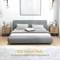 HOMCOM Set de 2 Noptiere cu 2 Sertare din Lemn și Oțel, 40x39.5x48 cm, Lemn Natural(m-6)