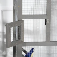 PawHut Colivie pentru Păsări din Lemn și Plasă Metalică cu 2 Uși și Tavă Detașabilă, 68x63x165 cm, Gri Deschis(m-9)
