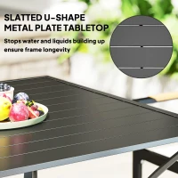 Outsunny 94 x 94 cm Garden Table with Parasol Hole, Outdoor Dining Garden Table for Four with Slatted Metal Plate Top, Black(m-5)