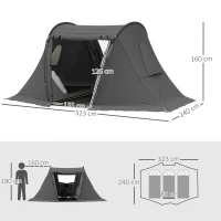 Outsunny 3 Man Camping Tent with Living Area and 2 Bedrooms, 3000mm Waterproof Family Tent with Sewn-in Groundsheet and bag, Portable Dome Shelter for Hiking, Festival, Backpacking, Drak Grey(m-3)