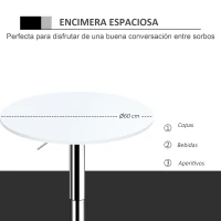 HOMCOM Mesa de bar ajustável em altura com base redonda e antideslizante para cozinha sala de jantar Ø60x69-93 cm Branco(m-7)