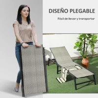 Outsunny Tumbona de Jardín Reclinable Plegable con Respaldo Ajustable y Marco de Acero Carga 150 kg para Patio Gris Claro(m-6)