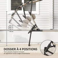 Outsunny Lot de 2 Bains de soleil transats pliables grand confort dossier pare-soleil réglables multi-positions, kaki(m-4)