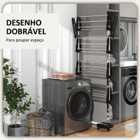 HOMCOM Estendal Vertical Dobrável de 4 Níveis com 6 Rodas 2 Laterais Dobráveis Prateleiras Ajustáveis 142x55x172cm Preto(m-6)