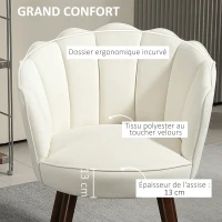 HOMCOM Fauteuil Coquillage Fauteuil de Salon Chambre avec Dossier et Coussin Aspect Velours Pieds en Bois hévéa, Crème(m-5)