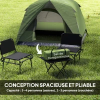 Outsunny Tente de camping 2-4 personnes, tente dôme familiale imperméable, avec fenêtres, poche, sac de transport vert olive(m-4)