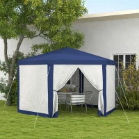 Outsunny Tonnelle de jardin 3 x 3,4 m hexagonal tente de réception avec parois latérales en maille, 2 portes pour camping bleu(m-2)