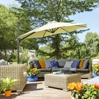 Outsunny 3(m) LED Cantilever Parasol Garden Sun Umbrella w/ Base and Solar Lights Beige(m-2)