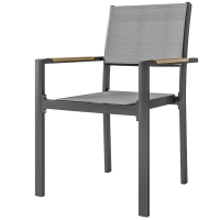 Outsunny Lot de 4 chaises de jardin, chaises de salle à manger avec accoudoirs effet bois cadre en aluminium, gris clair