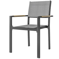 Outsunny Lot de 4 chaises de jardin, chaises de salle à manger avec accoudoirs effet bois cadre en aluminium, gris clair(m-1)