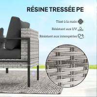 Outsunny Salon de jardin extérieur 5 personnes, salon de balcon en résine tressée avec fauteuils, pouf et table basse gris clair(m-4)