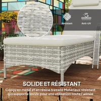Outsunny Transat bain de soleil matelas inclinaison réglable multipositions accoudoirs roulettes 200 x 73 x 30-103 cm gris clair(m-4)