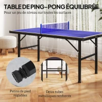 SPORTNOW Mini table de ping pong 153x76cm avec plateau traité UV, pieds réglables, filet et 5 pieds, bleu(m-6)