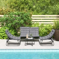 Outsunny 4-Sitzer Gartenmöbel-Set, 2 Stühle, 1 Doppel-Sofa, 1 Tisch, dicke Kissen, Stahlrahmen, für Terrasse, Grau(m-9)