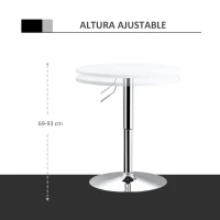 HOMCOM Mesa de bar ajustável em altura com base redonda e antideslizante para cozinha sala de jantar Ø60x69-93 cm Branco(m-4)