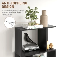 HOMCOM Bibliotecă cu 5 Rafturi Divizate în Formă de S din Lemn, 60x24x184.5 cm, Negru(m-6)