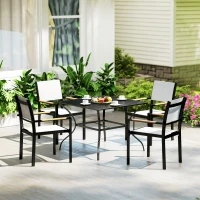 Outsunny 94 x 94 cm Garden Table with Parasol Hole, Outdoor Dining Garden Table for Four with Slatted Metal Plate Top, Black(m-9)