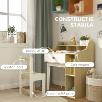 AIYAPLAY Set Birou pentru Copii cu Raft de Depozitare, Sertar și Scaun din Lemn, 80,4x50x96 cm, Alb(m-5)