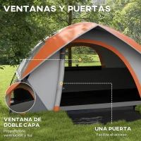 Outsunny Tienda de Campaña Plegable para 2 Personas con Ventana y Bolsa Impermeable 3000 mm 210x150x110 cm Gris y Naranja(m-6)