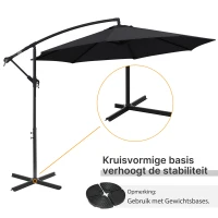 Outsunny afneembare parasol zweefparasol zwengelparasol met handkruk, zwart(m-4)
