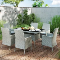 Outsunny Seven-Piece Rattan Dining Set - Grey(m-9)