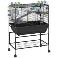 PawHut 3 Tier Large Hamster Cage on Wheels with 17 cm Deep Tray, Storage Shelf for Syrian, Gerbil, Rats(m-1)
