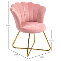 HOMCOM Fotoliu Modern din Catifea cu Spătar în Formă de Lotus și Picioare din Oțel, 69x64x80 cm, Roz(m-3)