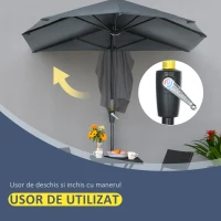 Outsunny Umbrelă Semicirculară Dublă cu Deschidere cu Manivelă, 7 Spițe și Suport în Cruce, 200x190x240 cm, Gri(m-5)