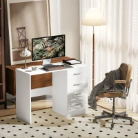 HOMCOM Computer Desk with Drawers, Dressing Table, High Gloss Home Office Writing Workstation, White(m-2)