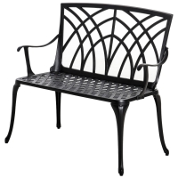 Outsunny 2-Seater Cast Aluminium Garden Bench Loveseat Outdoor Furniture Chair w/ Decorative Backrest & Ergonomic Armrest for Patio Terrace Porch