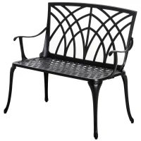 Outsunny 2-Seater Cast Aluminium Garden Bench Loveseat Outdoor Furniture Chair w/ Decorative Backrest & Ergonomic Armrest for Patio Terrace Porch(m-1)