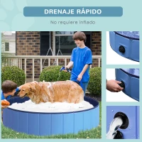 PawHut Piscina Dobrável para Cães Ø140x30 cm Banheira Portátil para Animais de Estimação Antiderrapante PVC Multiusos Azul(m-6)