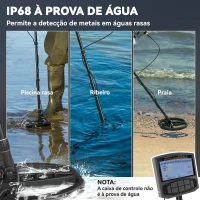 Outsunny Detector de Metais com Bateria IP68 com 5 Modos e Memória Ecrã LCD Retroiluminado Chip DSP 28x21x48-130 cm Cinza Escuro(m-7)