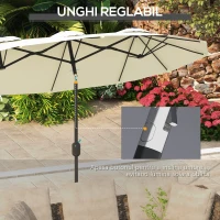 Outsunny Umbrelă de Grădină Dublă Înclinabilă la 45° cu Manivelă si 3 Orificii de Ventilație, 295x152x222 cm, Bej(m-4)