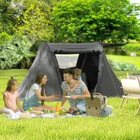 Outsunny 3 Man Camping Tent with Living Area and 2 Bedrooms, 3000mm Waterproof Family Tent with Sewn-in Groundsheet and bag, Portable Dome Shelter for Hiking, Festival, Backpacking, Drak Grey(m-2)