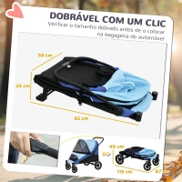 PawHut Carrinho para Cães Dobrável com Rodas Grandes Correias de Segurança Estrutura Amortecedora Almofada Lavável 124x67x100 cm Azul(m-5)